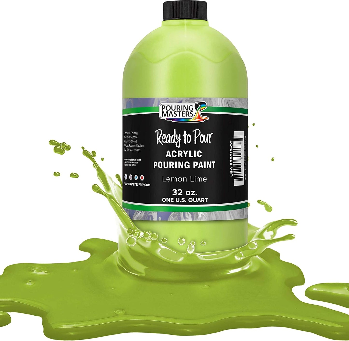 POURING MASTERS Lemon Lime Acrylic Ready to Pour Pouring Paint - Premium 32-Ounce Pre-Mixed Water-Based - for Canvas, Wood, Paper, Crafts, Tile, Rocks and More