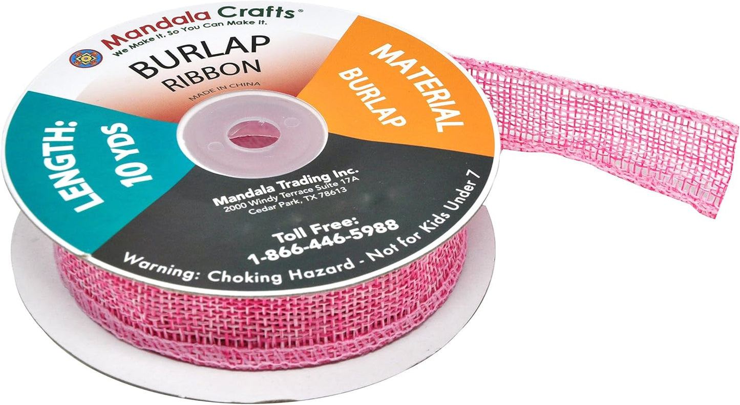 Mandala Crafts Pink Burlap Ribbon 1 Inch Wide Jute Ribbons for Crafts - 20 Yds Roll Rustic Burlap Wrap Trim Ribbons for Wreaths Bows Wedding Party Decoration