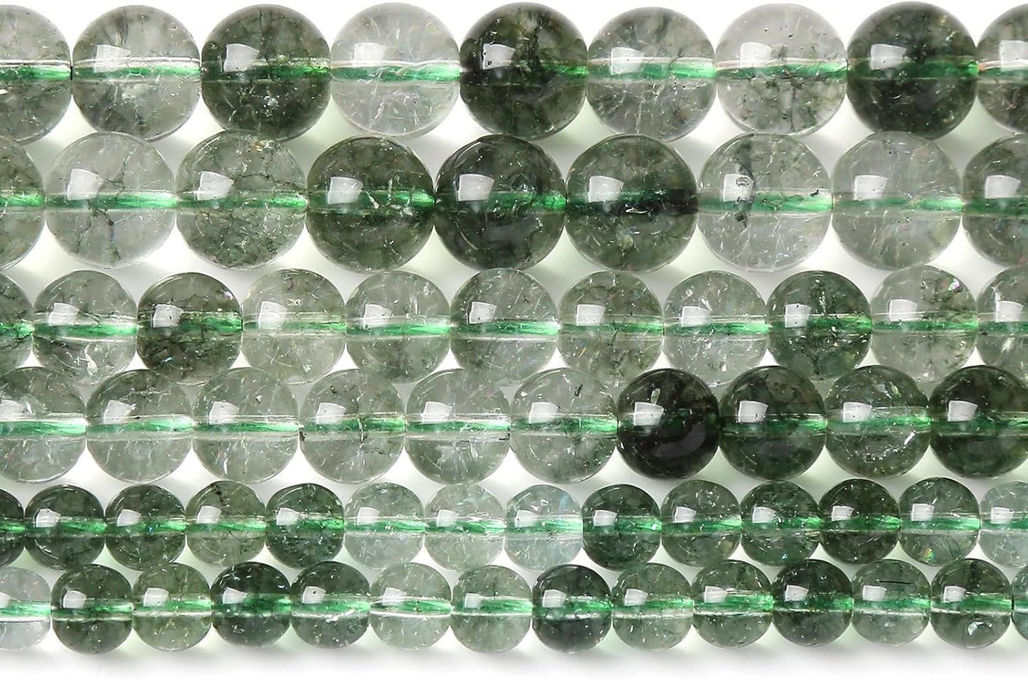 32PCS 12MM Green Crackle Phantom Ghost Crystal Beads for Jewelry Making DIY Bracelet Necklace Accessories 15" Energy Healing Power Stone Beads