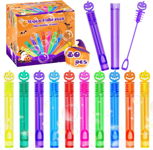 80 Piece Halloween Party Favor Bubbles, Halloween Bubble Wands Bulk for Kids Party Favor Supplies, Trick or Treat Goodie Bags, School Classroom Game Rewards, Halloween Miniatures