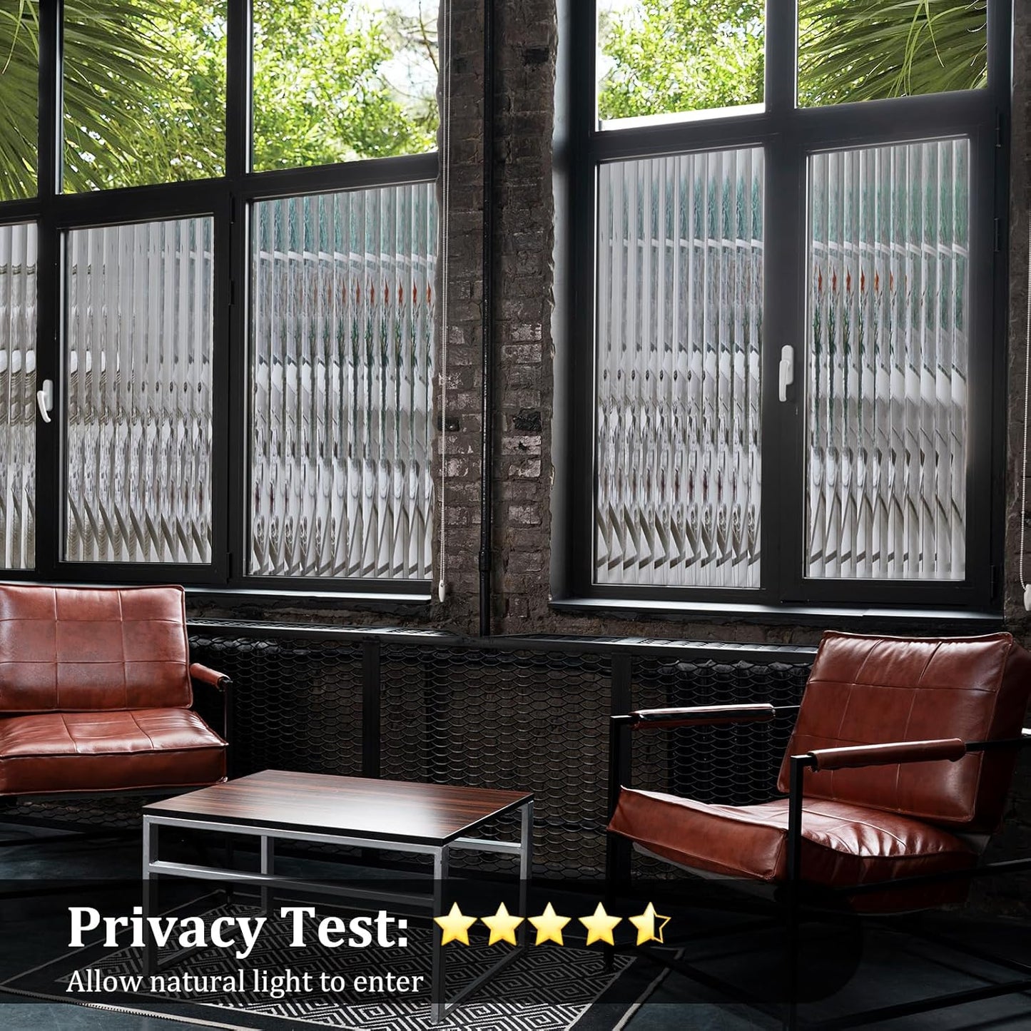 Window Privacy Film, Frosted Reeded Glass Cling, 3D Decorative Coverings with UV Blocking, Adhesive Stickers for Bathroom Doors Cabinet