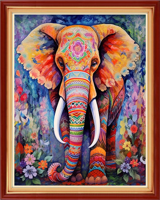 Dooxvey Cross Stitch Kit for Adults Beginners - Stamped Needlepoint Embroidery Kit, 11CT Pattern, Colorful Elephant, 16x20 Inch