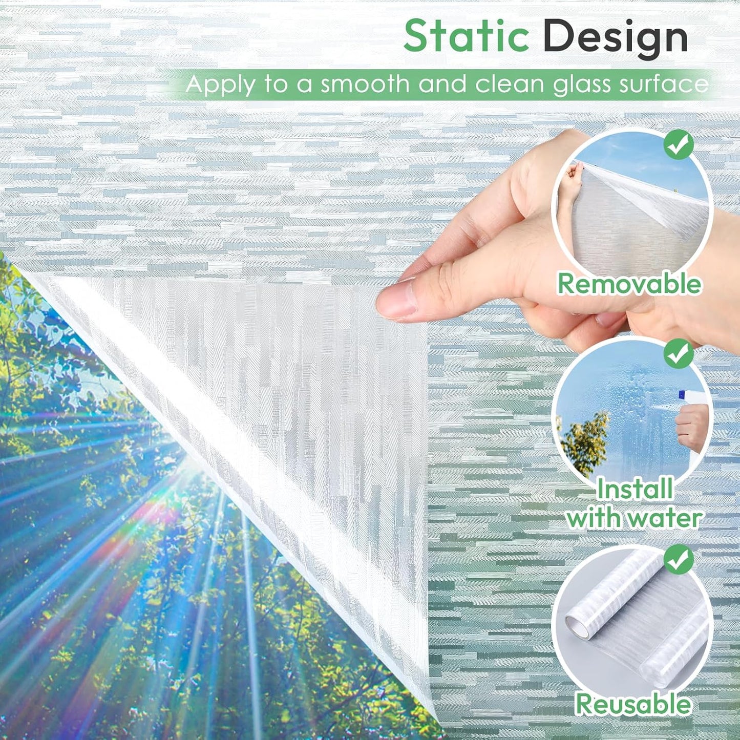 Homein Window Privacy Film, Frosted Glass Window Film Decorative, Non Adhesive Glass Clings, UV Blocking Static Cling Front Door Coverings, Removable Privacy Sticker for Home, 23.6 x 78.7 inches