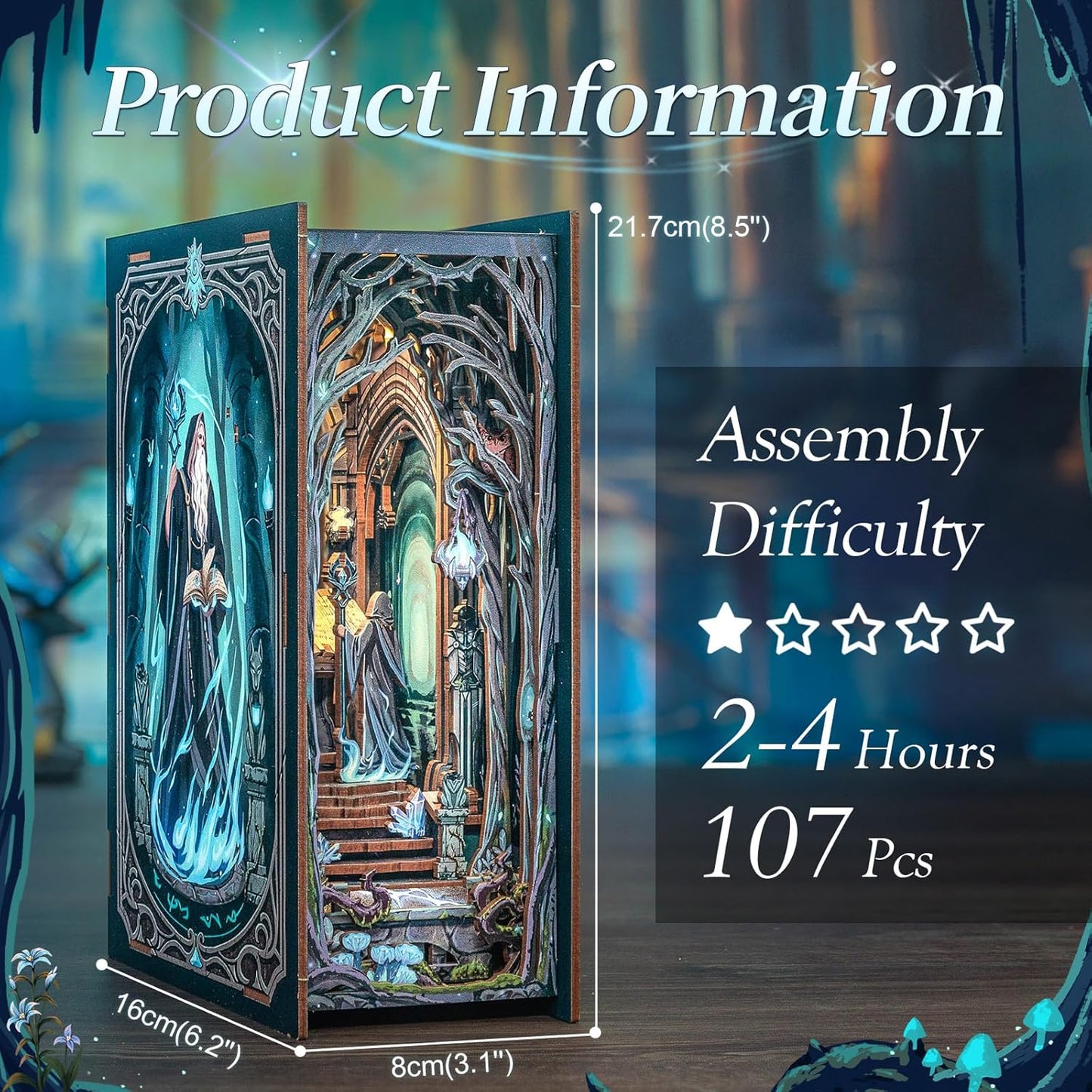 Fsolis Book Nook Kit, DIY Miniature Room House Kit 3D Wooden Puzzle Craft Kit for Adults Decorative Bookend Bookshelf Bookcase Nook Decor Gifts for Women Teens and Book Lovers (The Gate of Wonderland)