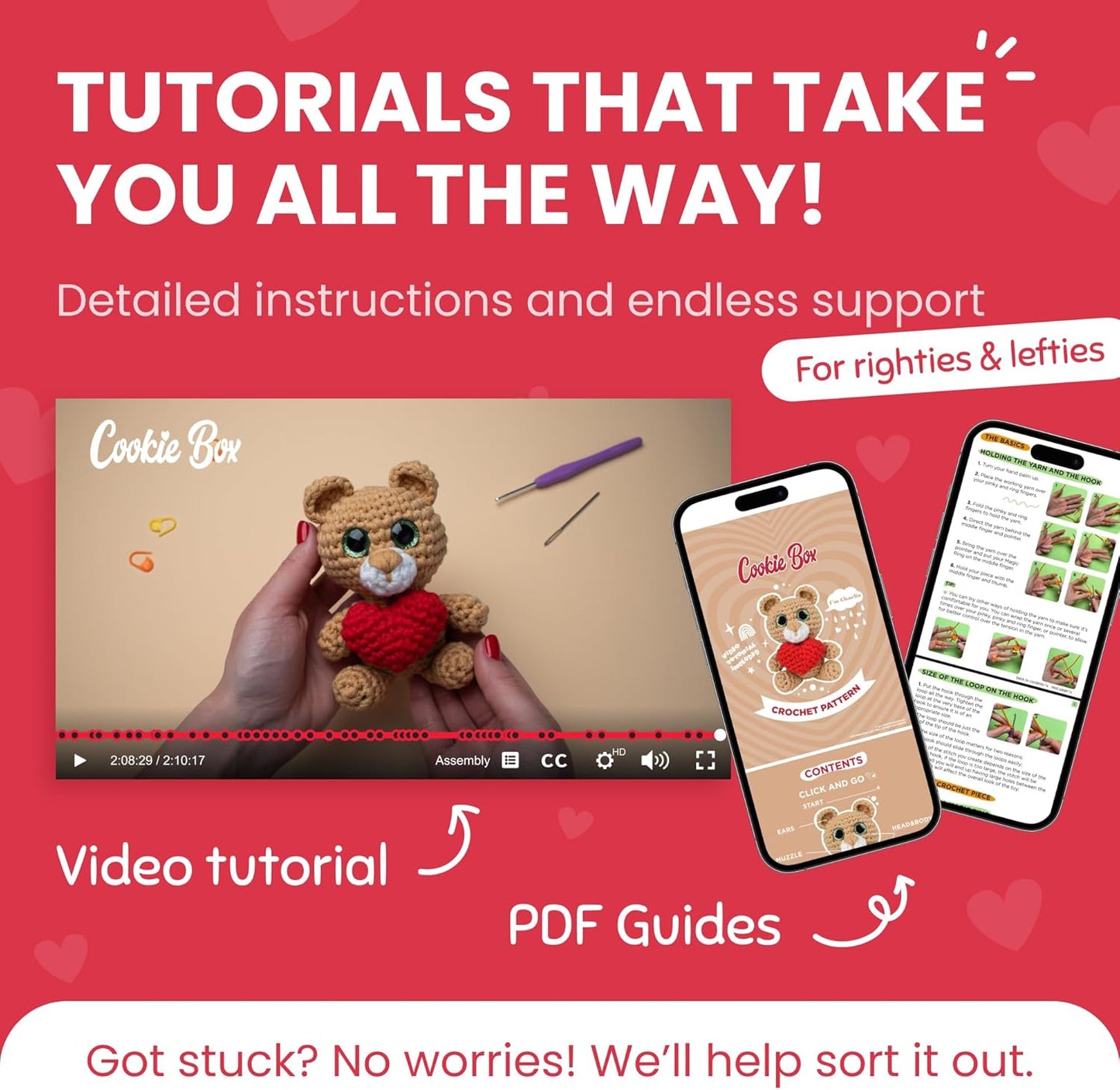 Cookie Box Crochet Kit for Beginners – Gift Set to Make Bear Charlie Amigurumi Plushie – Easy DIY Crochet & Knitting Starter Kit with Video and PDF Tutorials