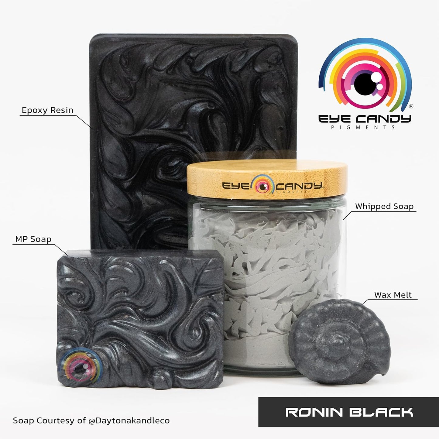 Eye Candy Pigments Premium Black Mica Powder - Ronin Black (50gr) - for Epoxy, Resin, Soap, Paint, Woodworking, Acrylic Pouring, Bath Bombs, Fishing Lures - DIY Arts and Crafts Additive
