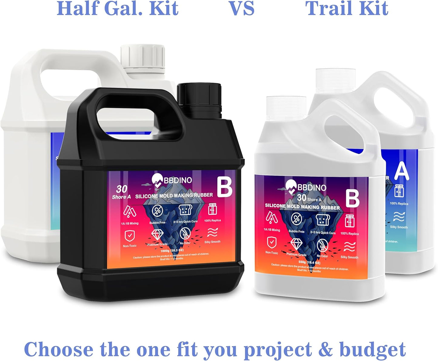 BBDINO Silicone Mold Making Kit, Liquid Silicone for Molds Making 30A Clear, High Strength Silicon Rubber 38.8 Oz, 1:1 by Volume Ideal for Mold Casting of Resin/Jewelry/Candle/Concrete/Plaster