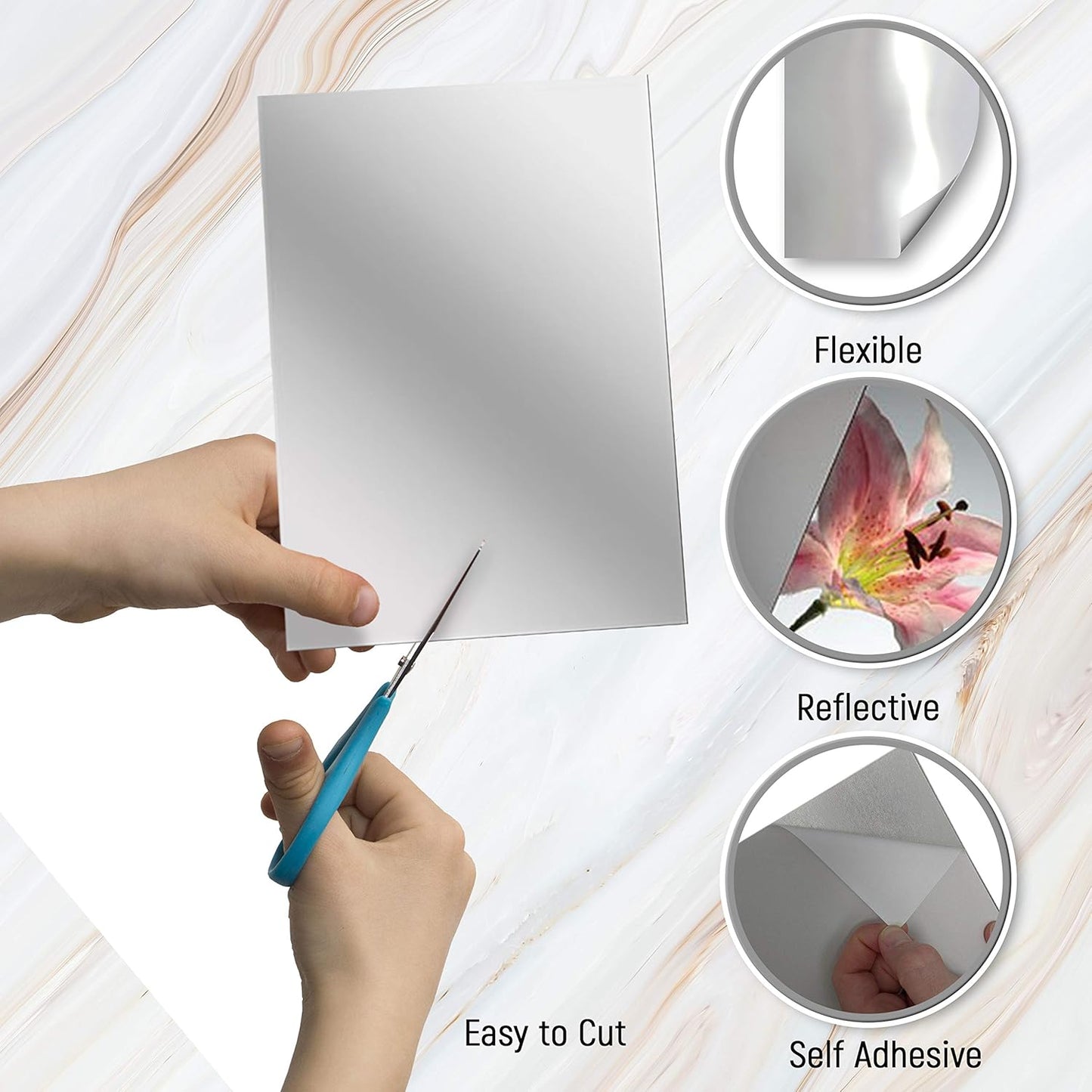 Adhesive Mirror Sheet 6 x 9 Inches Flexible Mirrors Sheets (8 Pack) | Non-Glass Self Adhesive Stick on Mirror Tiles | Cut Mirror Paper to Size, Peel and Stick, Great for Crafts and Mirror Wall