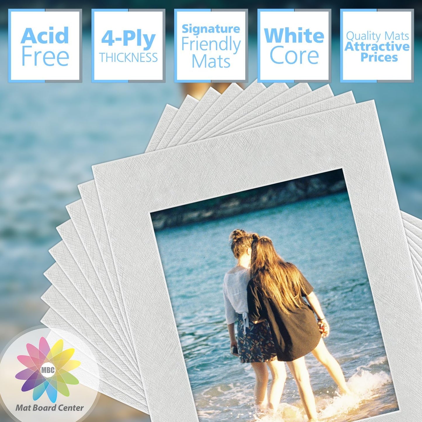 Mat Board Center, Pack of 10, 11x14 Silver Color Mats for 8x10 Pictures, Photos- Bevel Cut, Acid Free, 4-ply Thickness, White Core