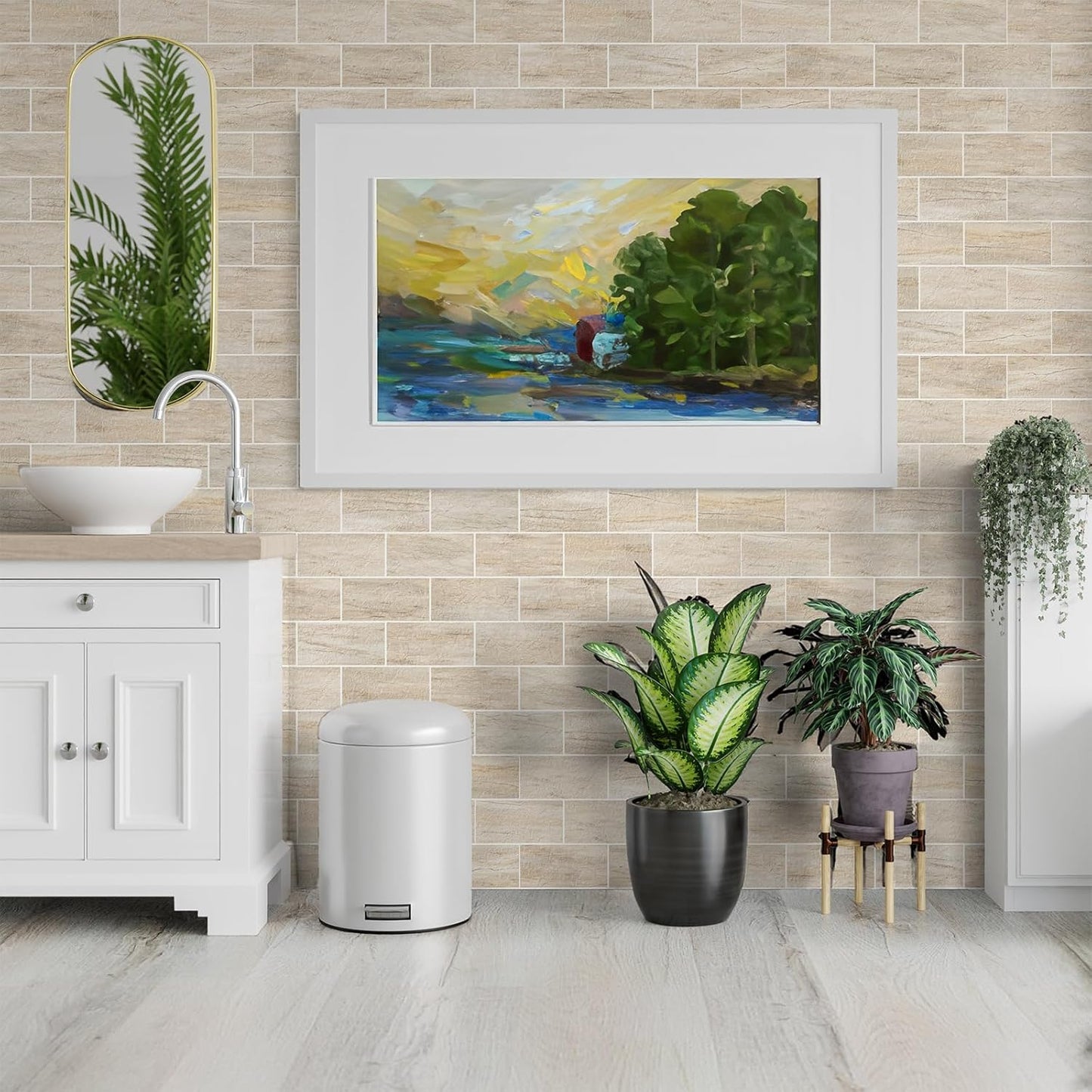 100 Pieces Peel and Stick Backsplash for Kitchen, 3" x 6" PVC Subway Tile Upgraded Grayish Beige with Gray Grout Backsplash Stick on Tile Elevate Kitchen, Bathroom, Fireplace,RV