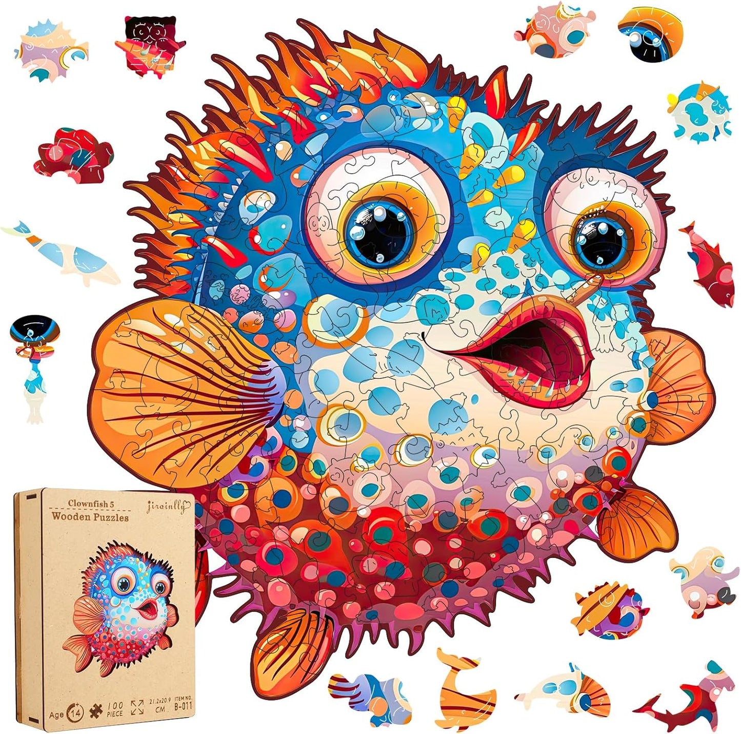 Wooden Puzzles for Kids,100 Pieces Ocean Puzzle,Unique Fish Shaped Wooden Puzzle, Preschool Puzzle Toys, Give Your Kids/Grandchildren, Suitable for Family Games
