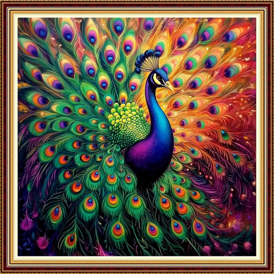 Hopeart Stamped Cross Stitch Kits for Beginner Embroidery Kits for Beginners Adults DIY 11CT Cross Stitch Patterns Needlepoint Kits Crossstitching Kits-Colorful Peacock 18x18 inch