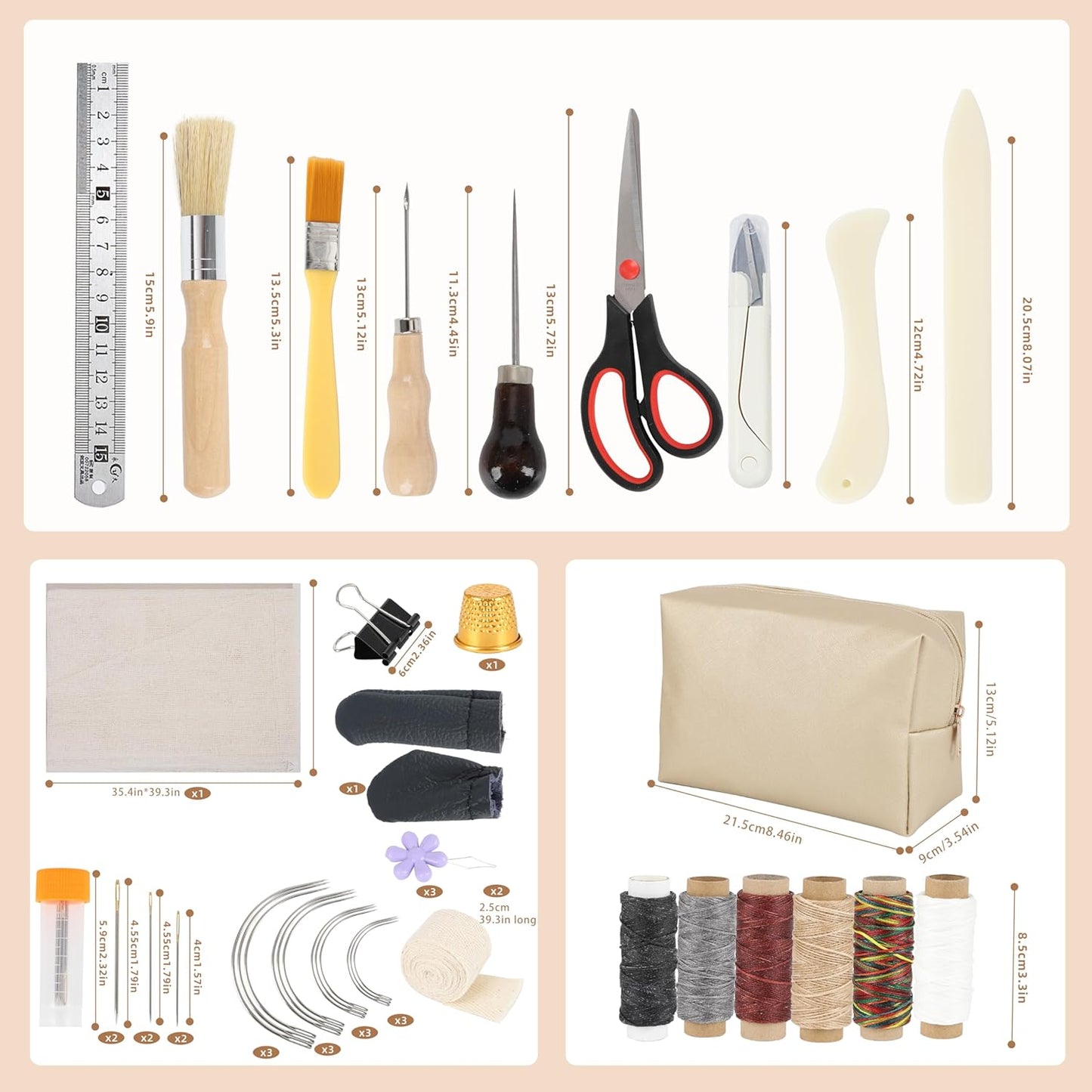 50 Pcs Book Binding Kits, 15"x11.4" Inch Wooden Book Press，Books Binding Materials, with Bone Folder, Awl, Needles for DIY Bookbinding, BookRepair, Handmade Crafts