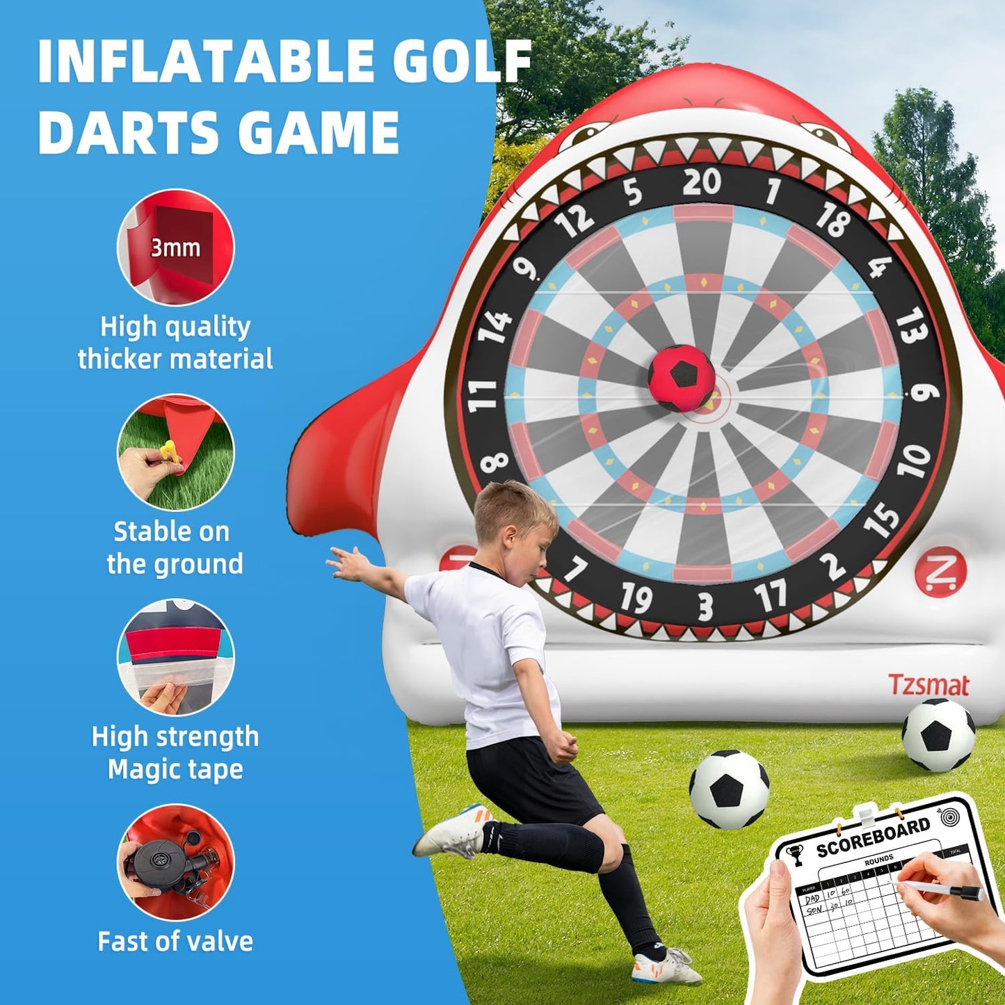Inflatable Giant Kick Darts - Jumbo Soccer Dartboard Game- Big Carnival Games - Giant Outdoor Games - Giant Yard & Lawn Game for Kids & Adults