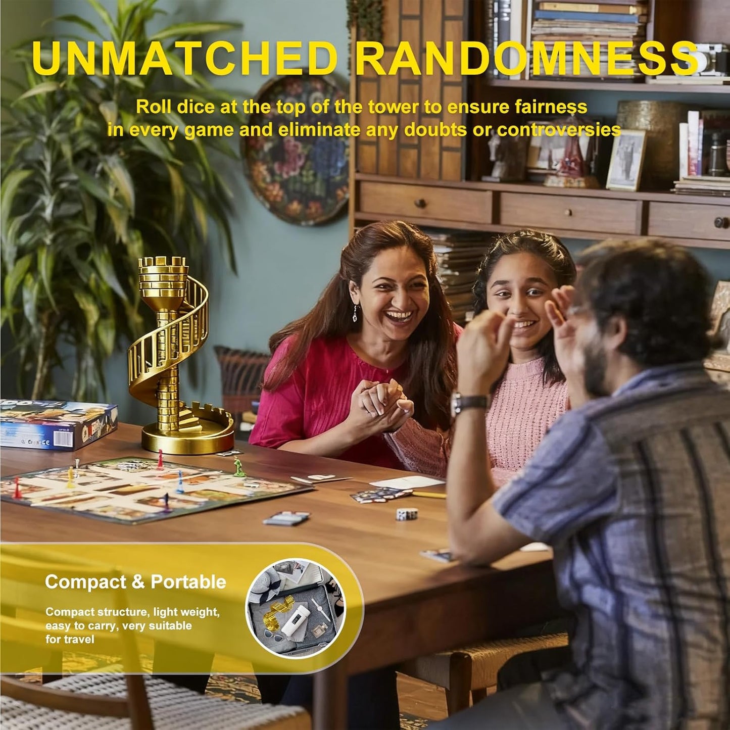 Castle Dice Tower with Tray, Dice Rolling Tower and Tray for Dungeons and Dragons for Board Game, Sci-Fi, War, Crime Theme Tabletop Games(Gold)