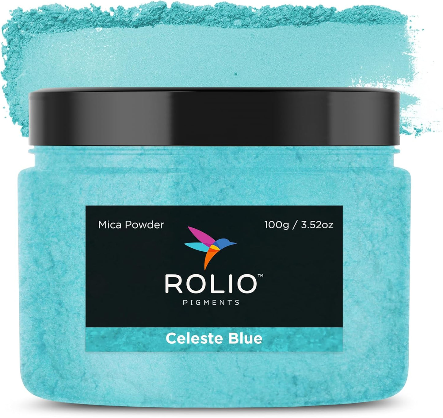 Rolio Premium Blue Mica Powder - Celeste Blue (100G / 3.5 oz) - 1 Jar of Pigment Powder for Epoxy Resin, Dye, Soap Making, Nail Polish, Paint, Candle Making, Bath Bombs, Slime