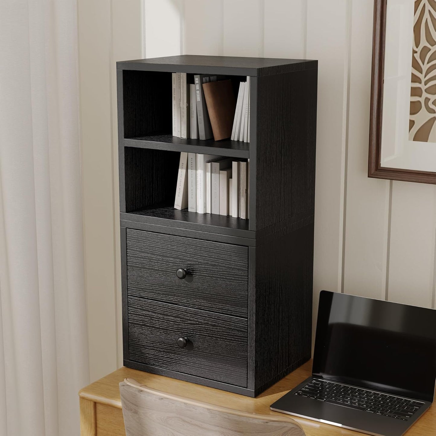 FUSUNBAO Magic DIY Cube Storage Organizer Stackable Cubes for Home Books Clothes Toy-Modular Cubby Storage System-Office Cubical-Bookcase Closet(Black, Glass Door Cube)