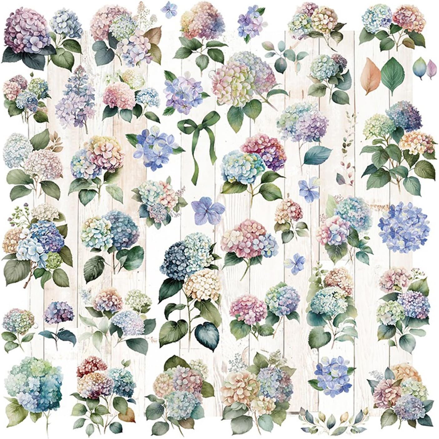 Vintage Vellum Stickers Floral Plants Elements Scrapbooking Supplies Flowers Botanic Natural Translucent Paper Self-Adhesive Junk-Journal Items (Hydrangea Macrophylla)