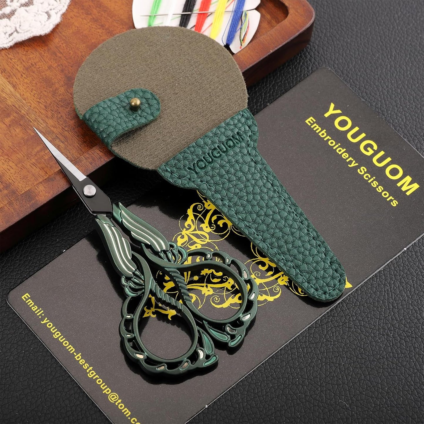 Crochet Scissors with Case, Sewing Scissor for Embroidery Craft Needlework Cross Stitch Snips, Detail Threading Shears Vintage Golden Green