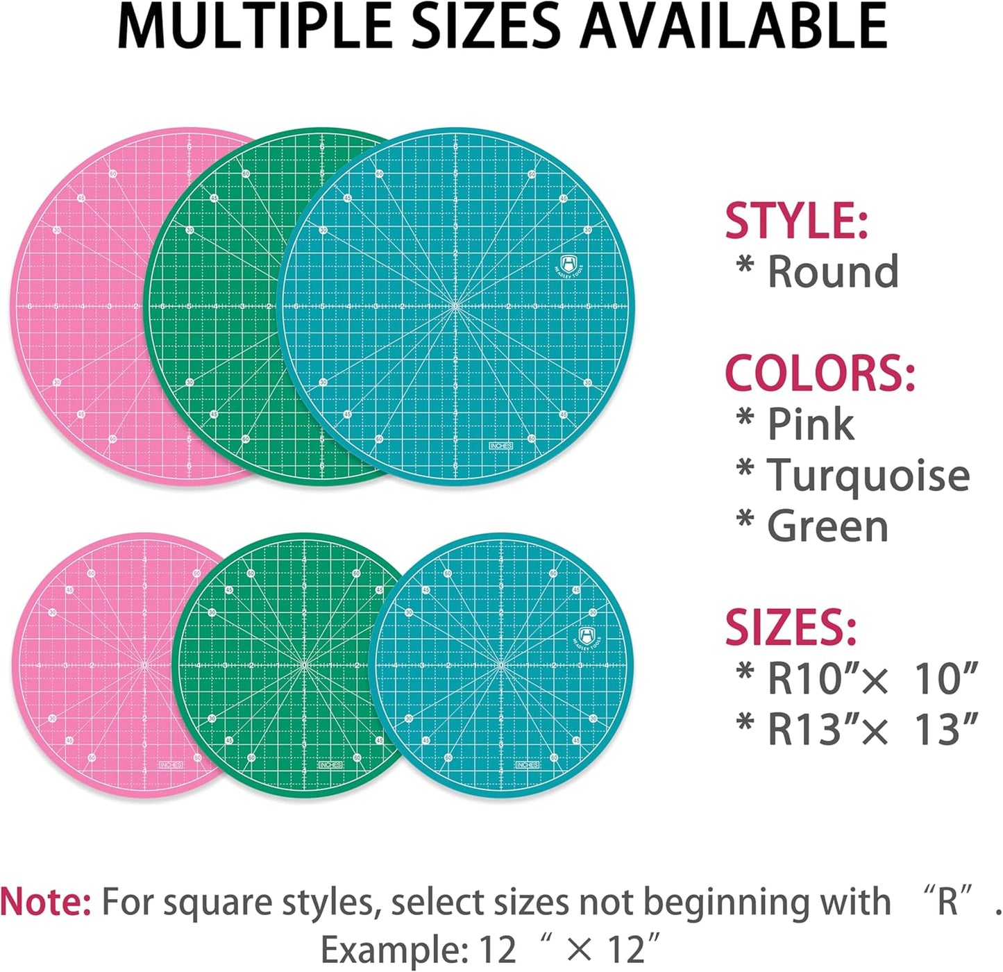 Headley Tools 13"x13" Round Rotating Cutting Mat, Self Healing Mat with 360-Degree Rotation & Anti-Slip Base, Sewing Board Cutting Mat Perfect for Fabric Quilting Leather Hobby Project, Green