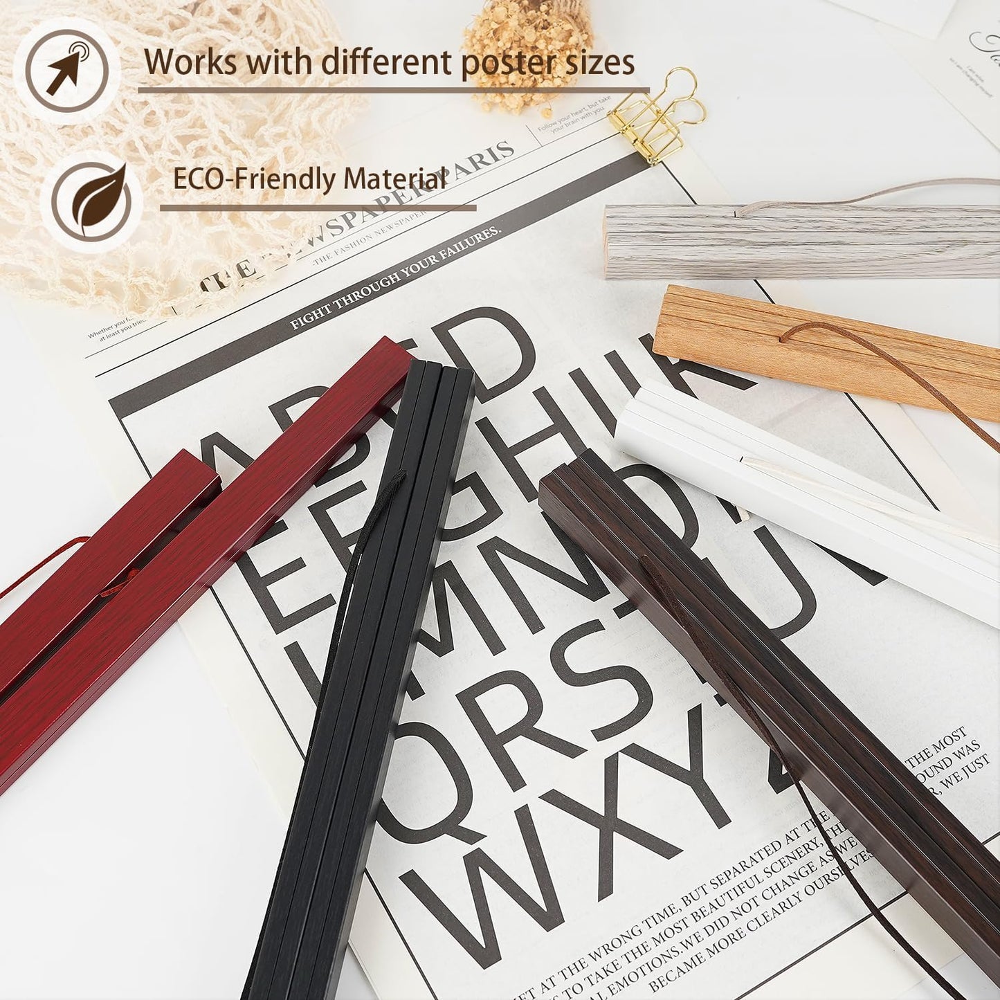 Artmag Magnetic Poster Hanger Frame, 21x28 21x36 21x16 Light Wood Wooden Magnet Magnetic Canvas Artwork Print Poster Hangers Frames Hanging Kit (Teak Wood, 21")