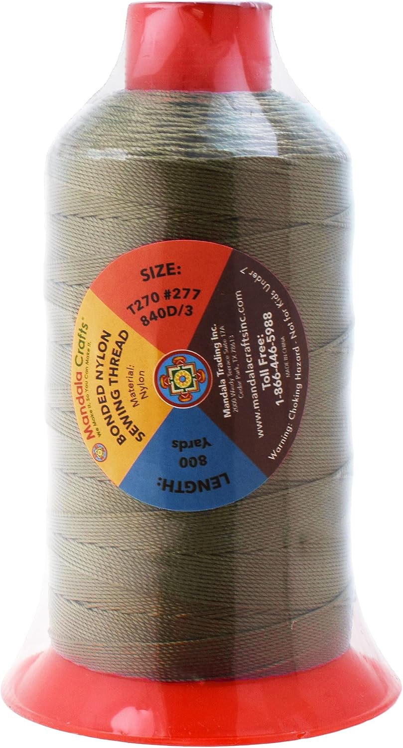 Mandala Crafts Bonded Nylon Thread - Olive Drab Heavy Duty Sewing Threads - 800 YDs Size 277 840D T270 Tex 270 for Leather, Jeans, Weaving, Outdoor, Marine, Upholstery
