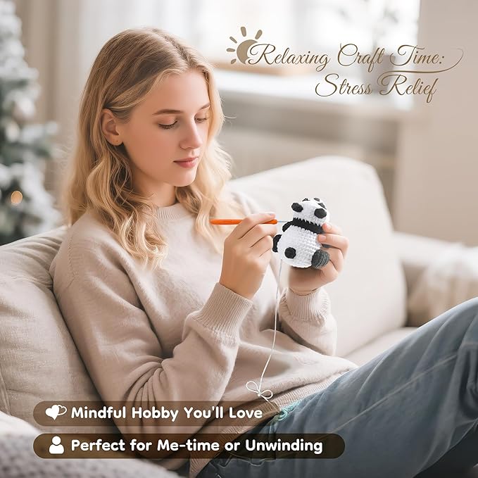 Fortuning's JDS Crochet Kit for Beginners, Panda & Capybara Crochet Animal Kits, Easy Crochet Kit for Adults and Kids, Complete DIY Craft Knitting Kit w/Step-by-Step Video Tutorials Christmas Gifts