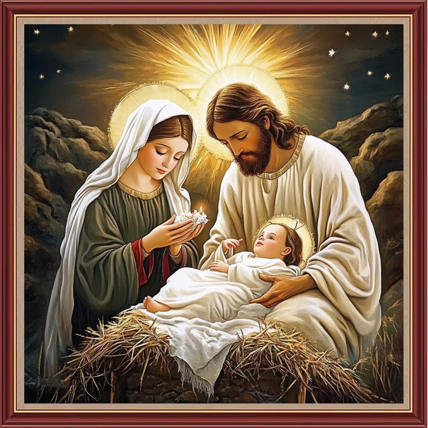 DMCXART Counted Cross Stitch Kits for Adults Needlepoint Kits Unprinted Cross Stitching Embroidery Kit 11CT Cross Stitch Supplies-The Great Jesus was Born 18x18 inch