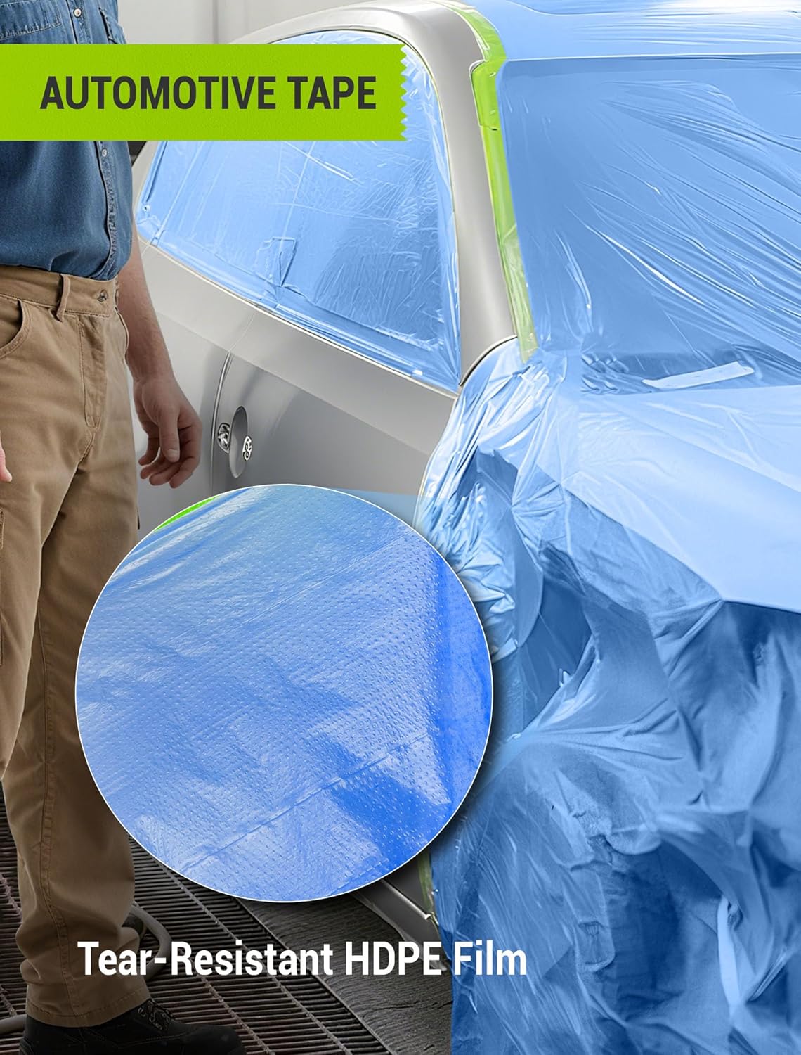 Pre-Taped Masking Film for Painting, 59/43/ 22 in * 66 FT, 3-Rolls Painters Plastic Sheeting with Widened Paint Tape and Drape for Covering Walls, Windows, Cars & Furniture Protection