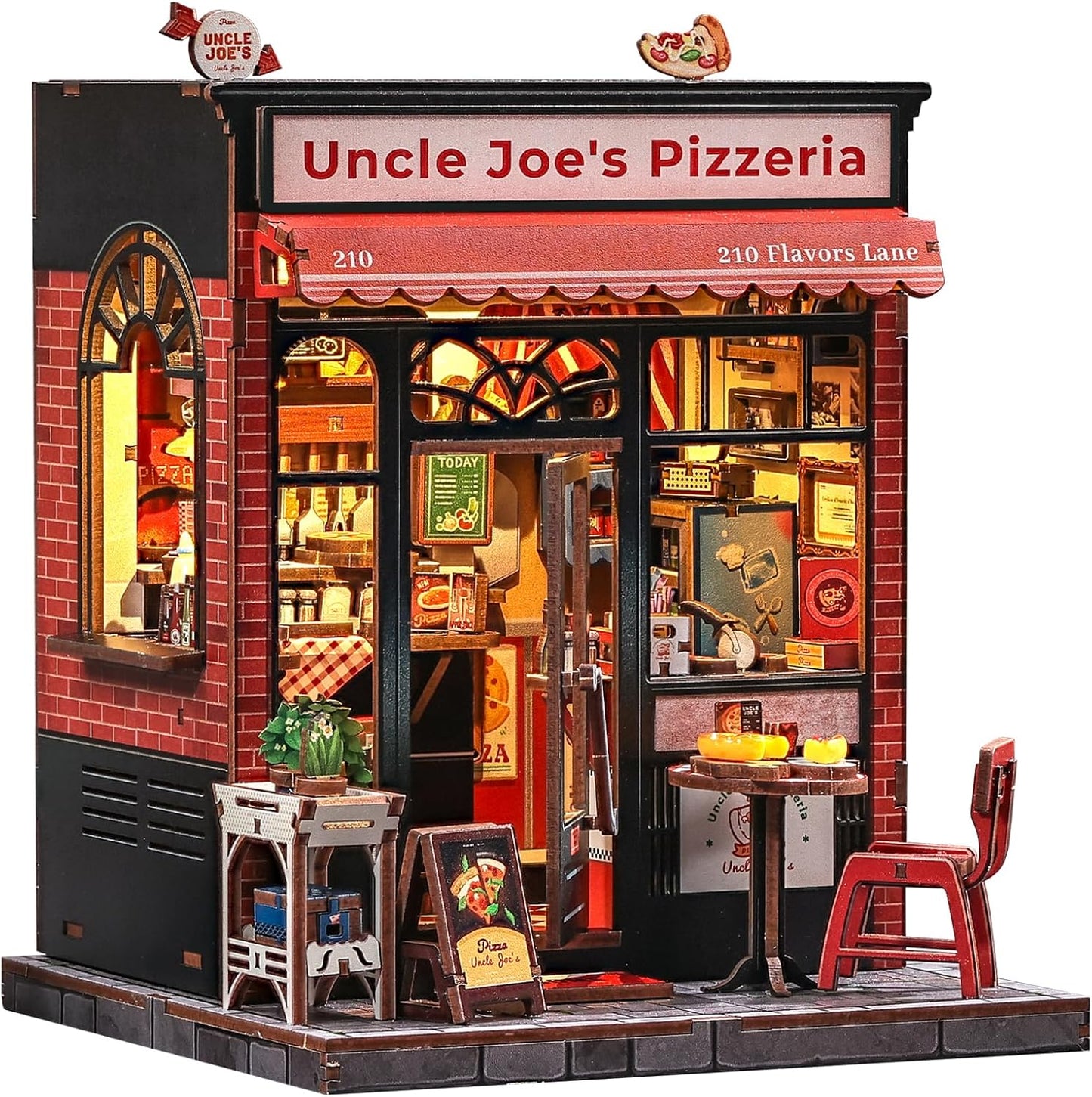 CUTEBEE Book Nook Kit - DIY Miniature House Dollhouse Kit for Adults and Teens, Booknook Tiny House Pizza Shop Bookshelf Decor 3D Wooden Puzzle, Gifts for Family, Friends (Uncle Joe's Pizzeria)