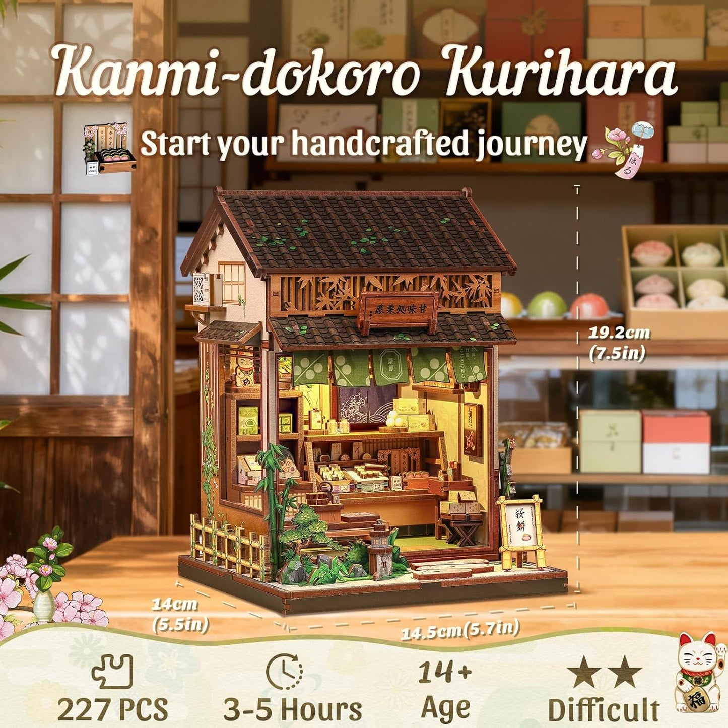 CUTEBEE Book Nook Kit - DIY Miniature House Japanese Sweet Wagashi Shop, Dollhouse Kit for Adults and Teens, Bookshelf Decor 3D Wooden Puzzle, Gifts for Family, Friends（Kanmi-dokoro Kurihara）