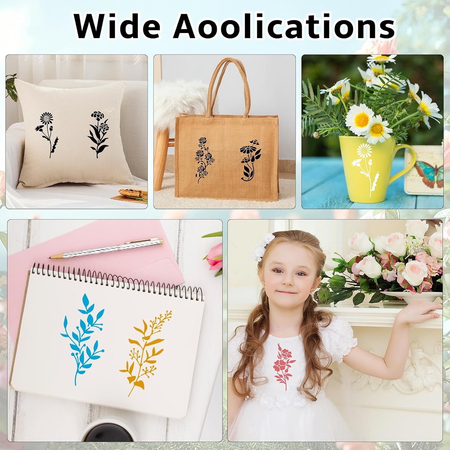 Flower Stencils for Painting Reusable 42PCS Wall Stencil for Crafts Leaf Stencils Templates for DIY Home Decor Art Projects