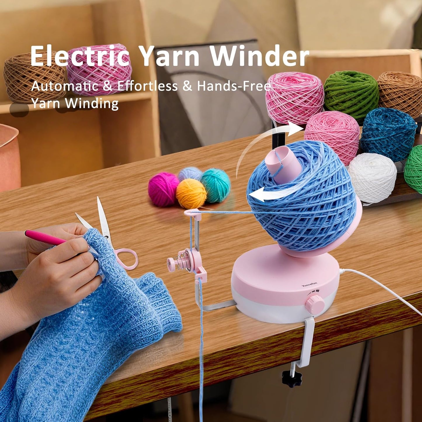 Yocrefun Electric Yarn Winder, Automatic Yarn Ball Winder for Crocheting & Knitting, Stepless Speed, Easy to Use, Efficient Large Capacity Yarn Cake Maker, Ideal Gift for Yarn Lovers (Pink)