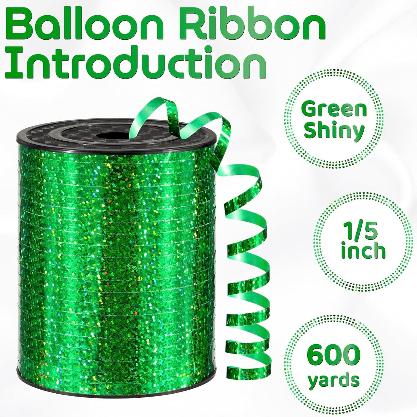 600 Yards Shiny Green Curling Ribbon 1/5 Inch Green Ribbon Thin Balloon String for Gift Wrapping, Art Crafts, Wedding Party, Halloween, Christmas