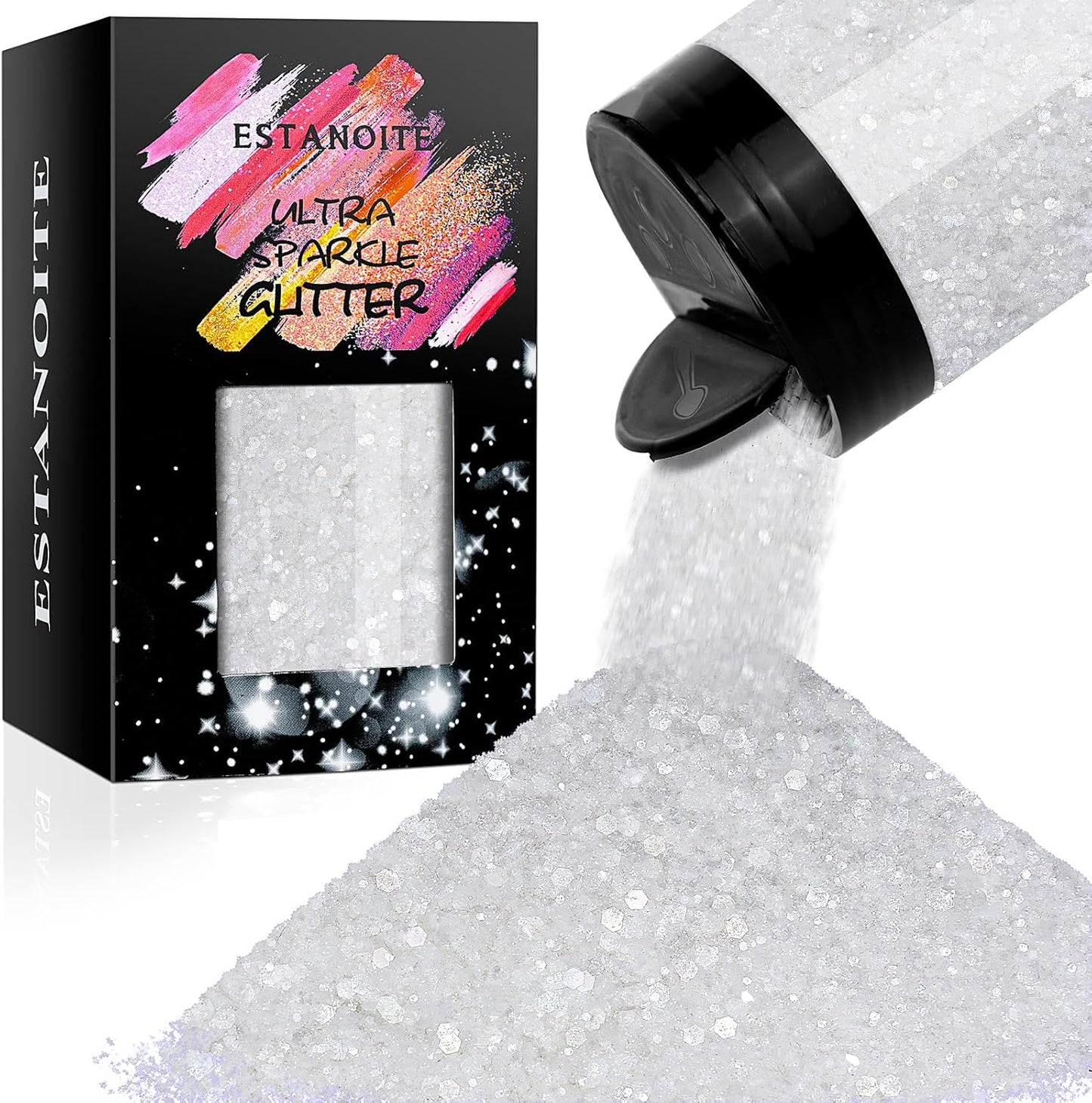 Iridescent Chunky Glitter 5.64oz/160g, Ultra Fine Glitter Powder Mixed Chunky PET Flakes Sequins for Resin Epoxy Craft Arts, Tumbler Nail Hair Eye Party Festival Decor (White)