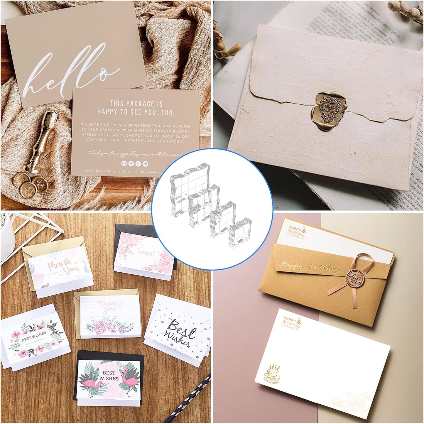 5PCS Clear Acrylic Block for Stamping, Acrylic Stamp Block Stamping Tools for DIY Crafts, Stamping Block Decorative Stamp Block with Grid Lines, Clear Stamping Blocks Tools Set