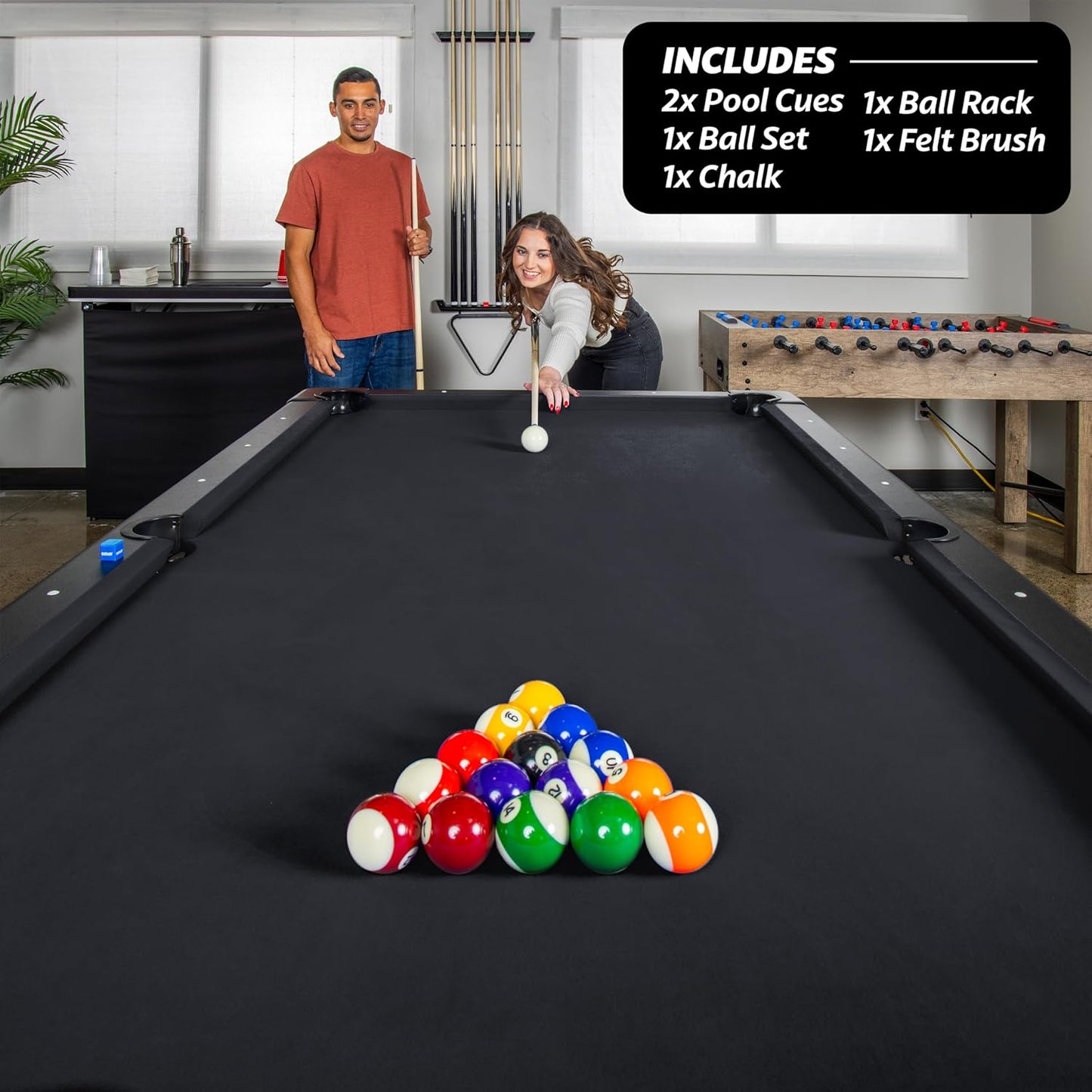 GoSports 6, 7, or 8 ft Billiards Tables - No Assembly, Choose Your Color - Portable Pool Table Includes Full Set of Balls, 2 Cue Sticks, Chalk and Felt Brush