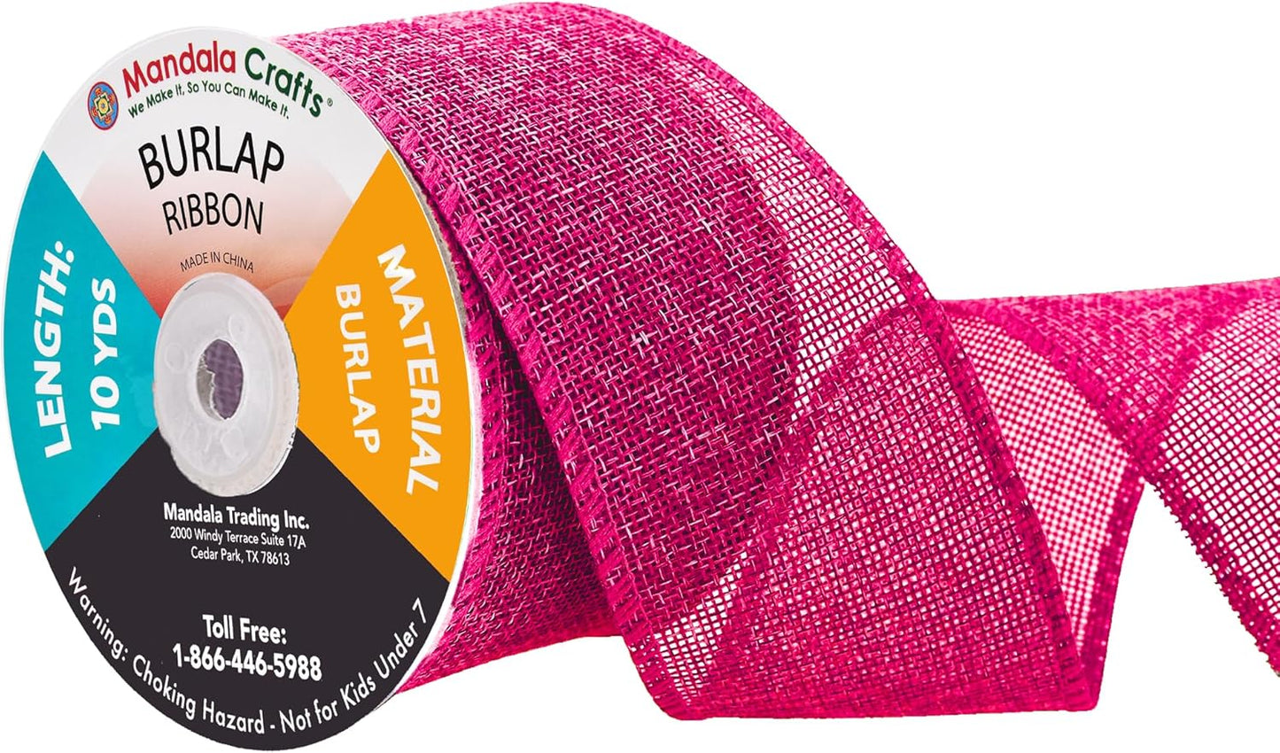 Mandala Crafts Hot Pink Burlap Ribbon 2.5 Inches Wide Jute Ribbons for Crafts - 20 Yds Roll Rustic Burlap Wrap Trim Ribbons for Wreaths Bows Wedding Party Decoration