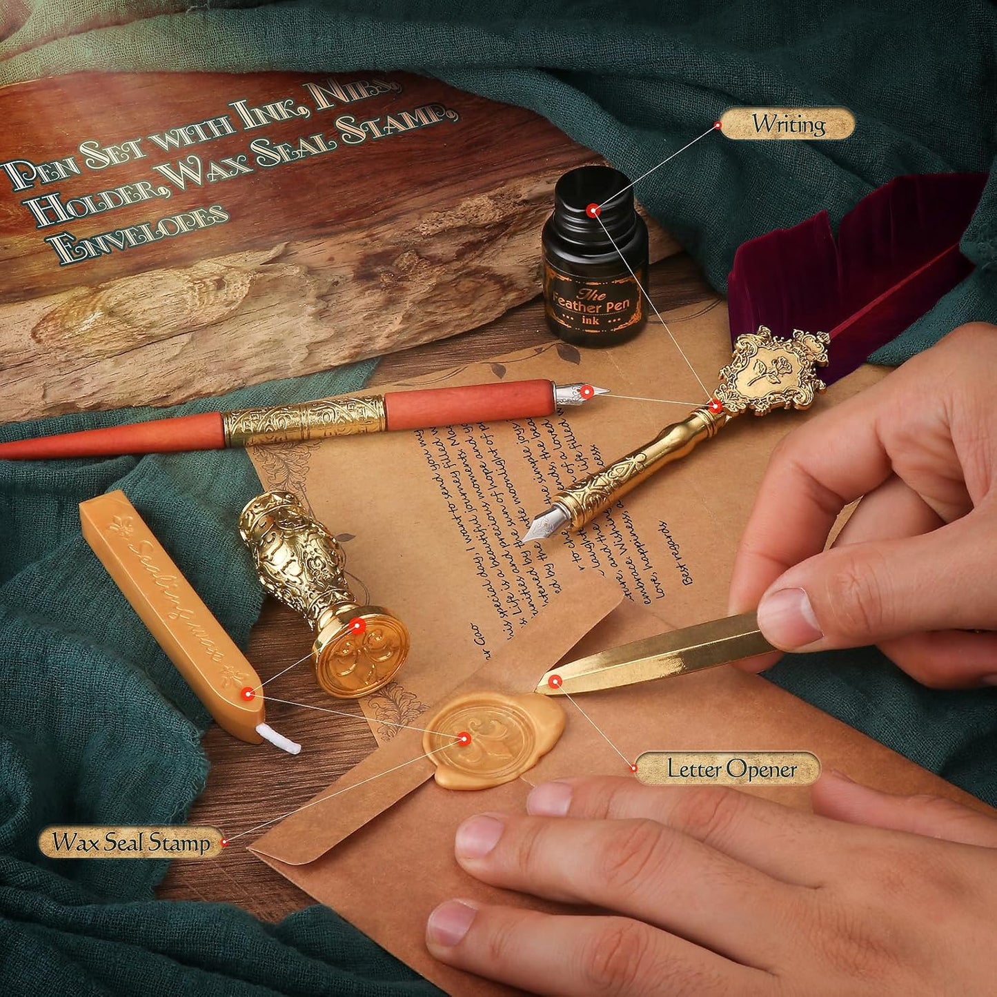 Feather Quill Pen and Ink Set 27Pcs Calligraphy Pens Fountain Pen Calligraphy Kits for Beginners,Stationary Set for Calligraphy, Writing, Sign,Christmas Gift