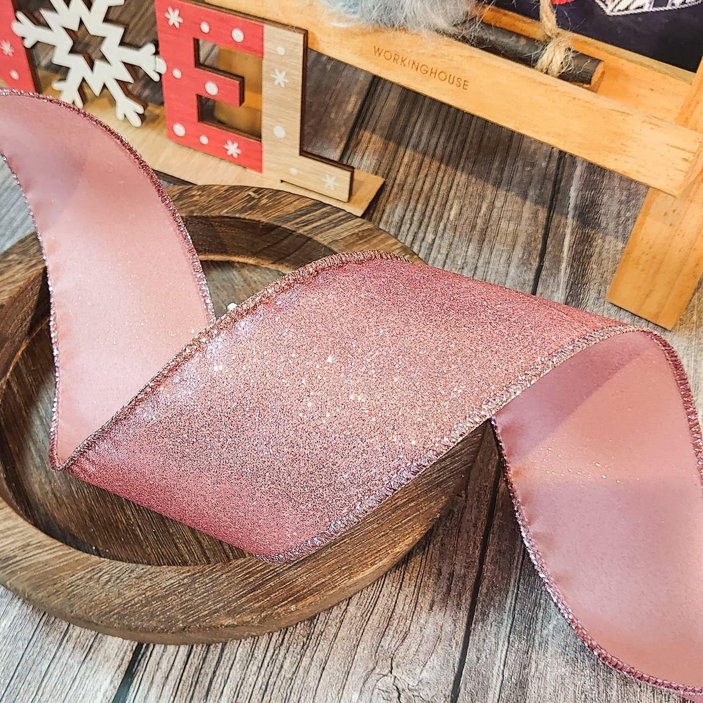 CT CRAFT LLC Glitter Wired Ribbon 2.5" x 10 Yards Rose Gold for Christmas Home Decor Bow Gift Wrapping DIY Crafts Wreath