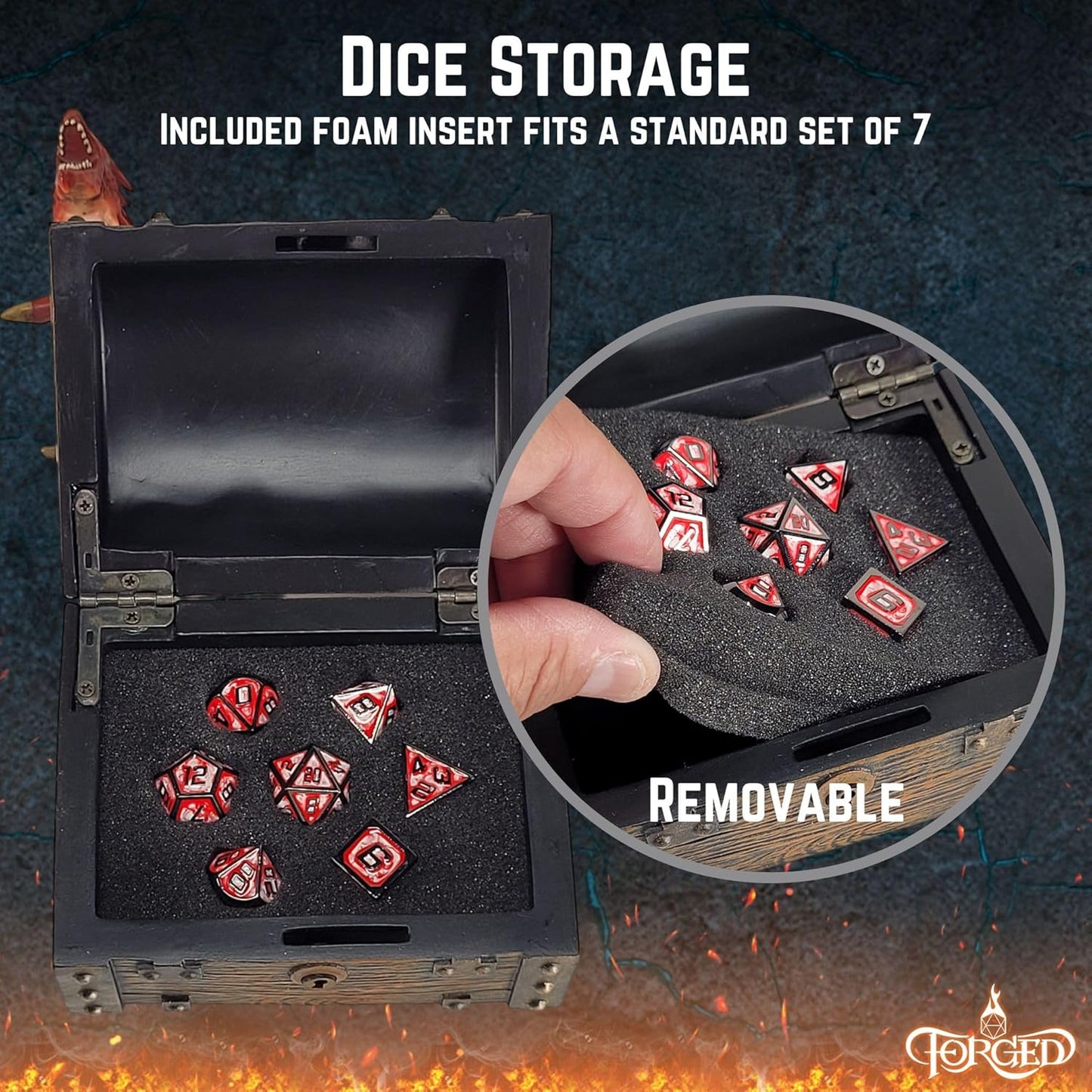 Forged Dice Co. Wyvern Dice Box with Lock and Key - Dragon Storage Chest Compatible with Dungeons and Dragons, D&D Miniatures, Dnd Accessories - Fits up to 4 Standard Polyhedral Sets - Red