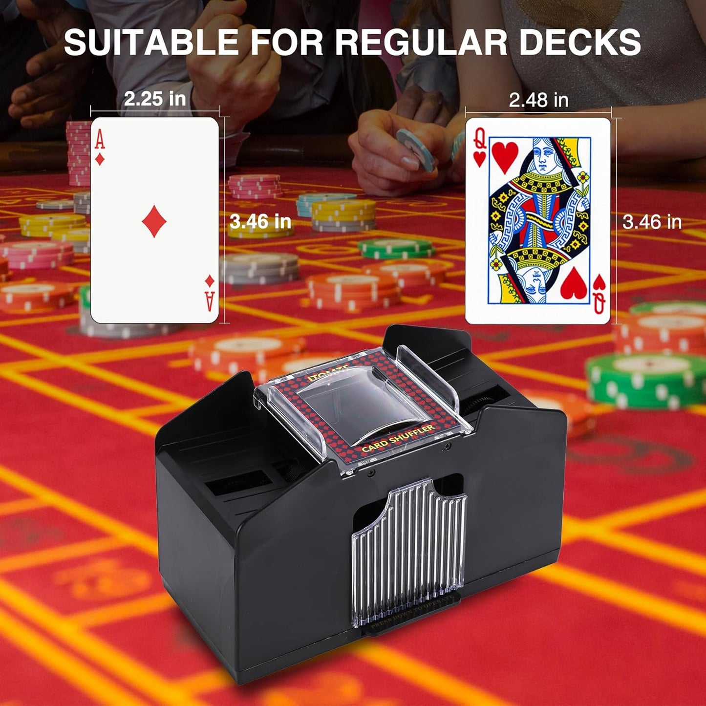 ITOME Automatic Card Shuffler, 2/4/6 Decks Electric Heavy Duty Card Shuffler for Cards Rechargeable and Battery Operated Perfect for Poker, UNO and Card Games