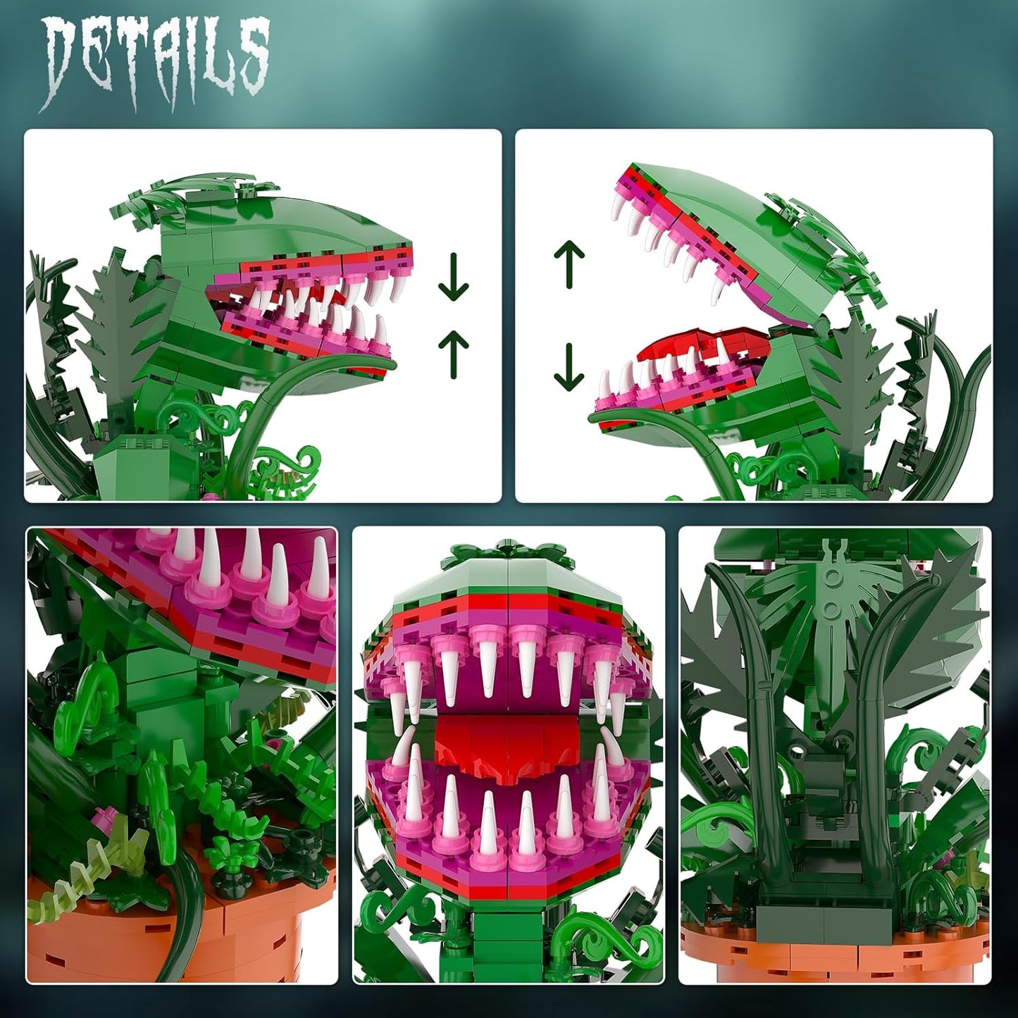Audrey 2 Cannibal Flower Building Block Set, Little Shop of Horrors Piranha Plant with Openable Mouth Toy Collection, Great Birthday, Christmas, Halloween, for Kids 6+, TV Fans (342 PCS)