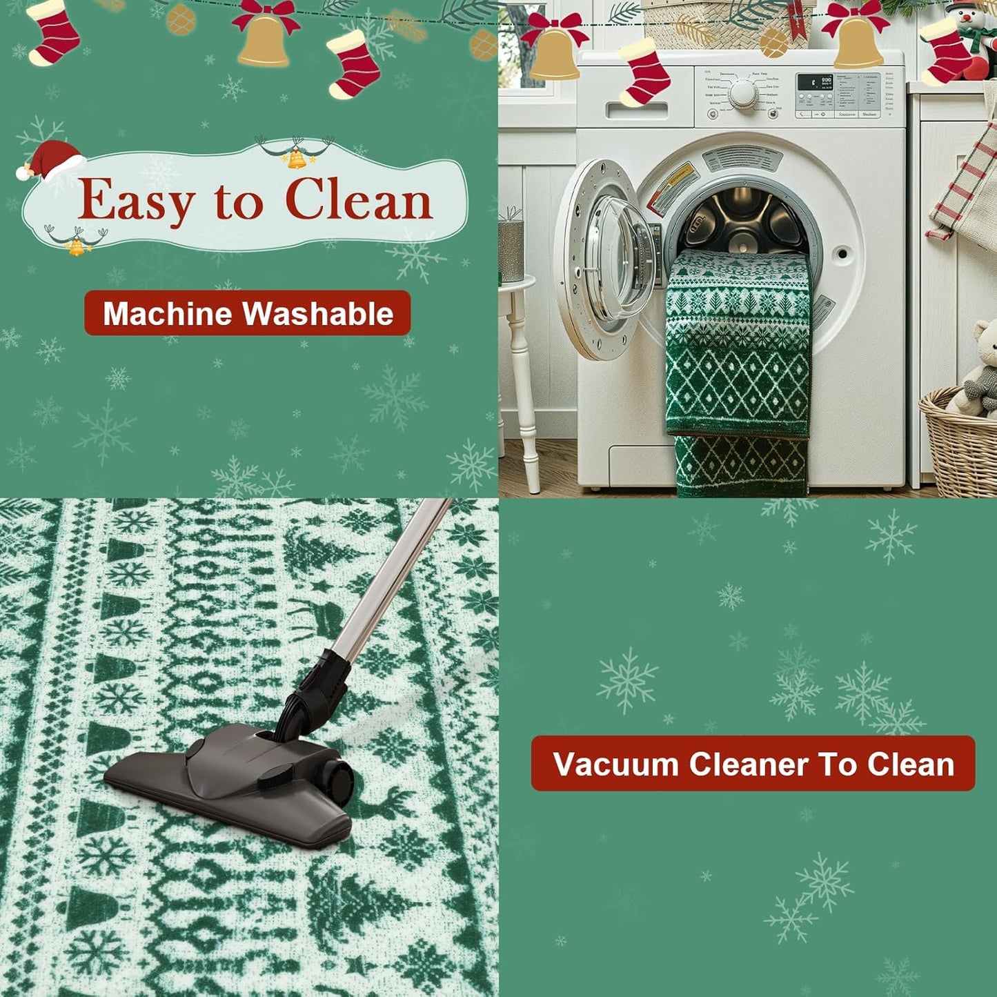 2025 Christmas Rugs for Entryway, 2x3 Washable Door Mat Indoor Entrance, Low Pile Soft Non Slip Green Kitchen Rug, Xmas Holiday Decor Floor Carpet for Bedroom Bathroom Laundry Bedside Sink