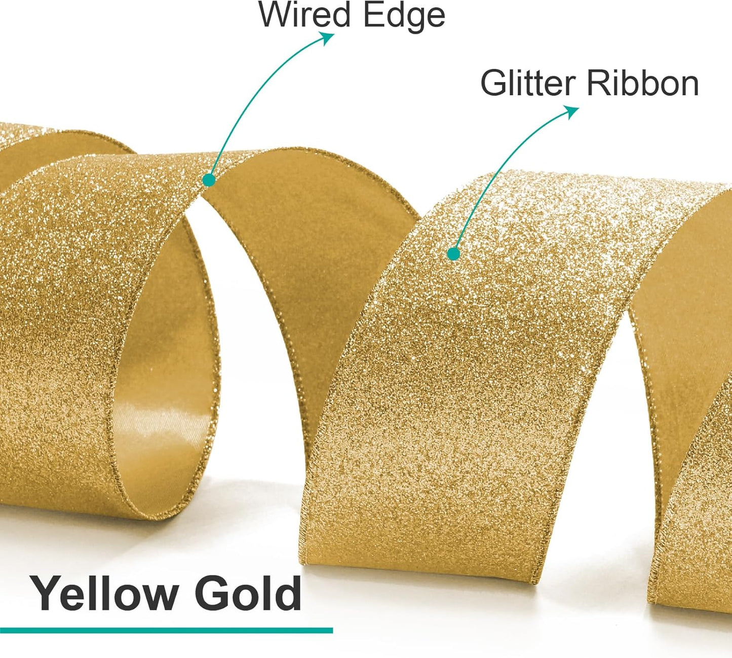 CT CRAFT LLC Glitter Wired Ribbon 2.5" x 10 Yards Yellow Gold for Christmas Home Decor Bow Gift Wrapping DIY Crafts Wreath