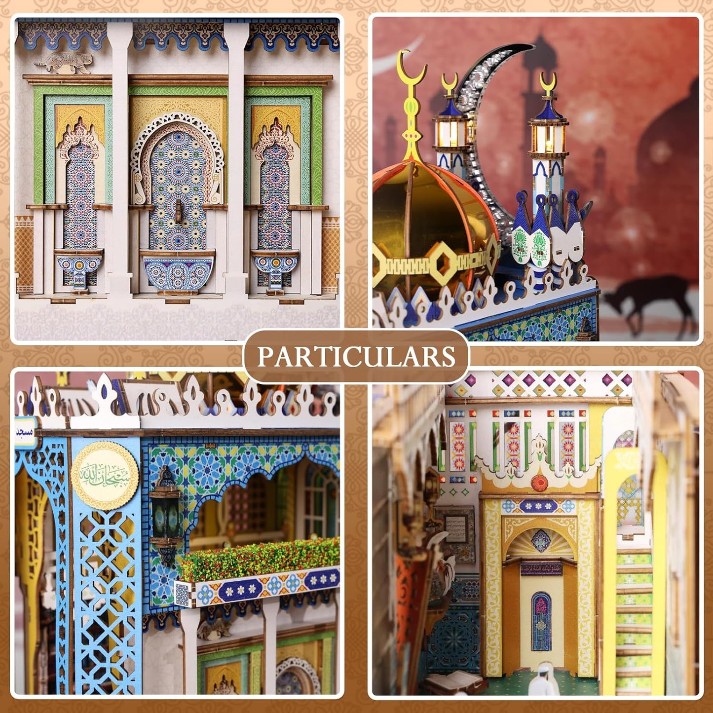 DIY Book Nook Kit, 3D Wooden Puzzle Mosque Miniature Booknook Bookend Bookshelf Decor with LED Light, The Tiny House for Adults Teen, Dollhouse Kit (Mosque)