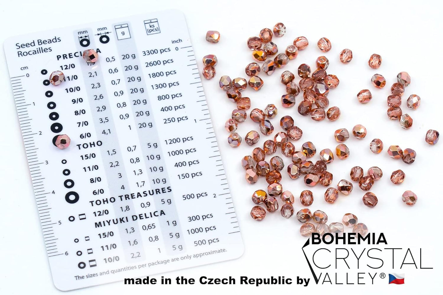 1.8 oz (50g, Approx. 600pcs) of Faceted Fire Polished Pressed Czech Glass Beads 4mm (0.16in), Crystal Copper Capri Apollo 00030-27101 BCV