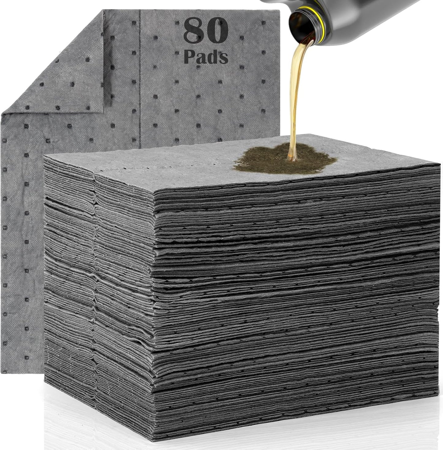 80 Pcs Oil Absorbent Pads, 9.8×13 Inch High Absorbency Absorbent Mats, Water Absorbent Mat, Weight Dimpled Pad, Oil Spill Mat for Absorbing Automotive Garage Workshop Tools Spills