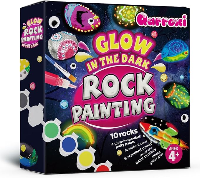 Beeswill Rock Painting Kit for Kids - Glow in The Dark Rock Kit, Arts and Crafts for Kids Ages 4-12, Easter and Christmas Gifts for Girls Art Toys Craft Kits
