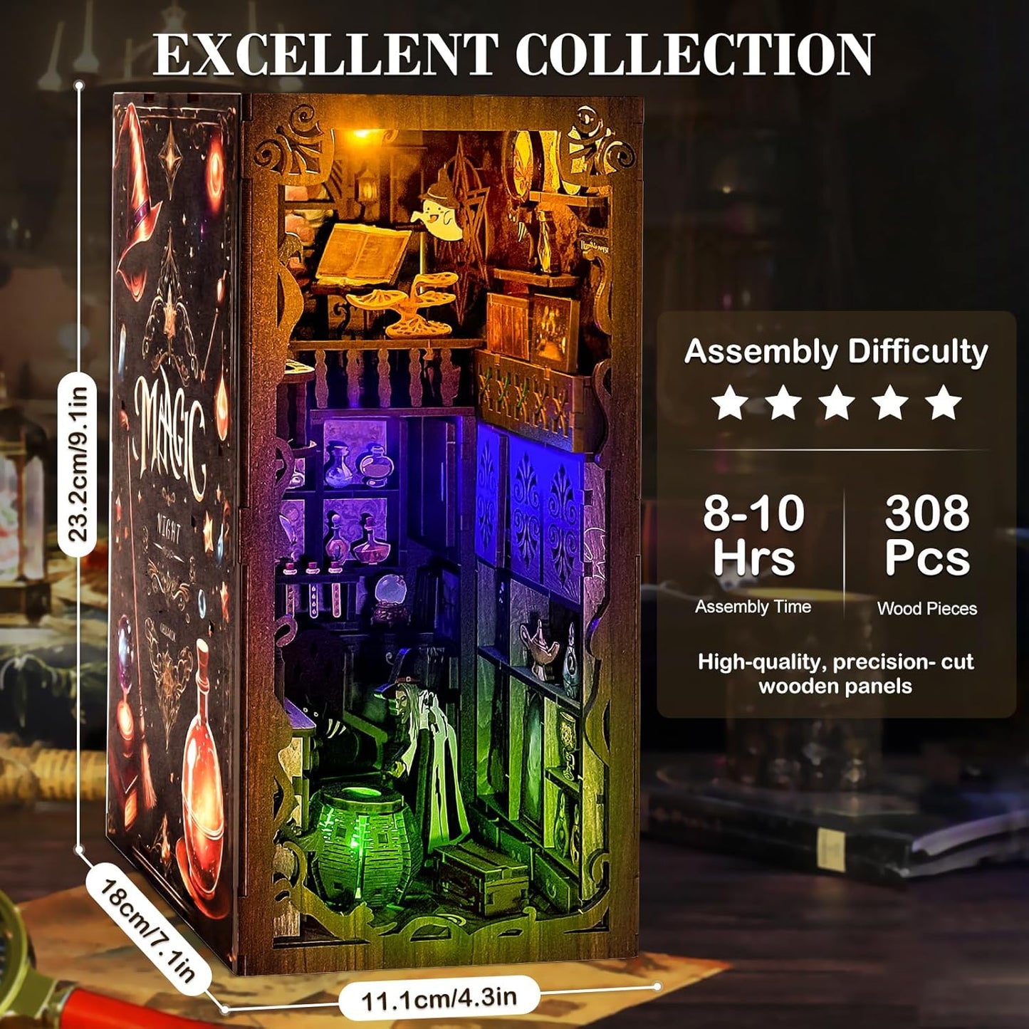 Book Nook Kits for Adults, Miniature House Dollhouse Kit for Teens, DIY Crafts for Adults, Bookshelf Decor Magic House with LED Light, Gifts for Family and Friends